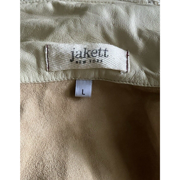 Jakett New York Jacket Womens Large Beige Boho Fringe Trim Western Leather Coat - Picture 9 of 15